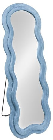 Baroni Home Miroir sur Pied ou Miroir Mural, Miroir avec Cadre Ondulé Rembourré et Revêtement en Velours, Salon, Chambre à Coucher, Couloir, 160x60 cm, Velours Pétrole