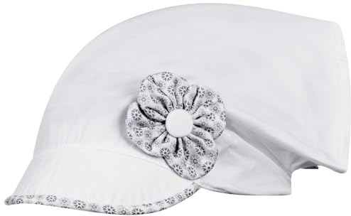 Smarilla Kopftuch Dreiecktuch Mütze Schirmmütze Stirnband für Mädchen Baby Kinder Baumwolle Punkte Blume, Bekleidungsgröße: 48, Farbe: Weiß-Grau