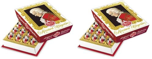 Reber, Mozart-Kugeln Barock, 40er Packung, Mozart-Kugeln aus Zartbitter-Schokolade, Gefüllt mit Pistazien-Marzipan, Mandeln und Haselnuss-Nougat, 400g (20 Mozart-Kugeln)