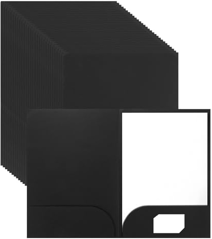 MEIDIV 30Pcs Paper Folders for Documents Paperwork A4, Cardboard Folders for Paperwork A4, Card Folder with Business Cards Slot Pockets for Document, File, Paper, Office School (Black, 2)
