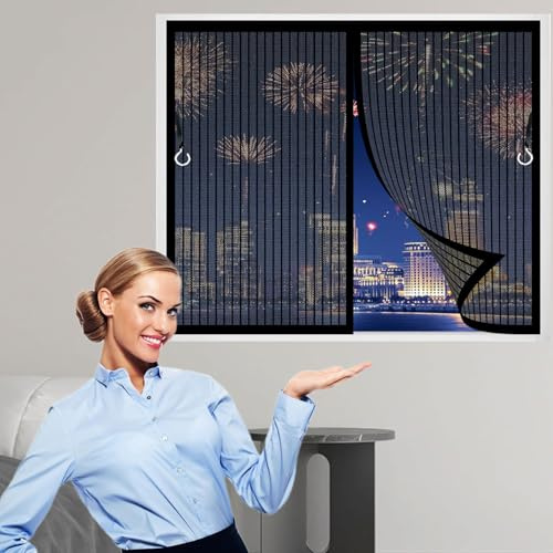Fliegengitter Balkontür Magnet 94 x 104 cm (Anpassbar) Stärkere Magneten, Magnet-Verschluss Magnetvorhang Moskitonetz Tür Ohne Bohren Nicht Kürzbar für Fenster Schiebetür, Schwarz