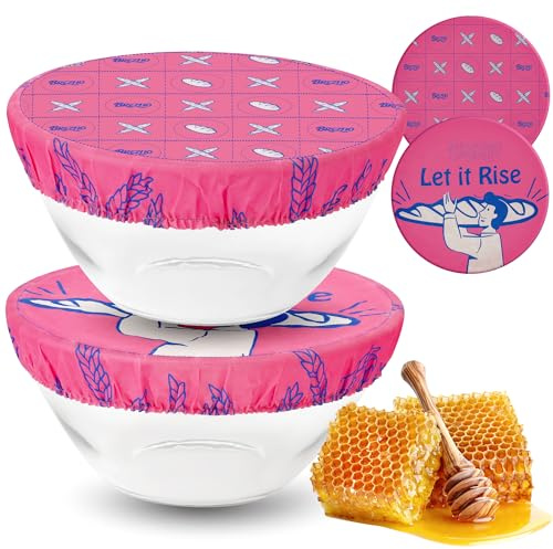 Bienenwachs-Schüsselabdeckungen 2 Stück – 10 Zoll wiederverwendbar aus Bio-Baumwolle & natürlichem Bienenwachs, perfekt für Brotgärung, Frischhaltung und Aufbewahrung (rosa)