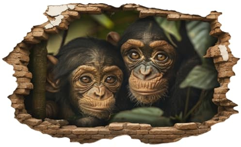 Samunshi® Wandtattoo Wandriss mit Affen im Jungle Fenster in andere Welt Portal Wanddekoration Wandsticker für Kinderzimmer Wohnzimmer Wanddeko Küche 30x18cm