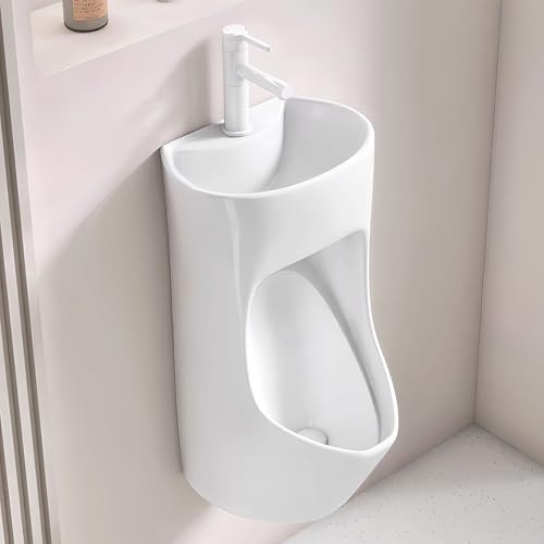 Wand-Urinal mit Waschbecken Urinale for Männer mit Einziehbarem Wasserhahn, Wandmontierte spritzwassergeschützte Spülurinale