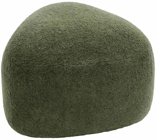 CLP Sitzhocker oval Alfrisa, Polsterhocker mit Teddystoff, Fußhocker gepolstert für Wohnzimmer und Schlafzimmer, Holzgestell stabil Farbe dunkelgrün