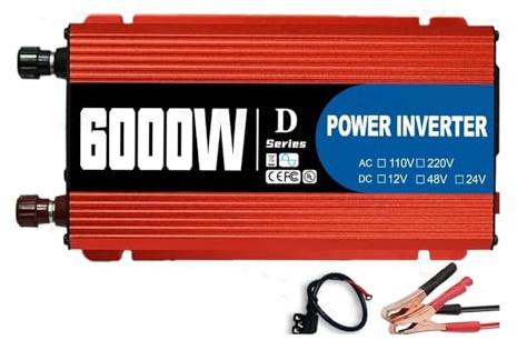 Convertisseur Tension Onduleur Intelligent Portable 6000W 12V/24V/48V vers 110V/220V CA avec Port USB Et Pinces Crocodiles pour Camping-Cars Et Camions Certifié CE(48V 220V 50Hz)