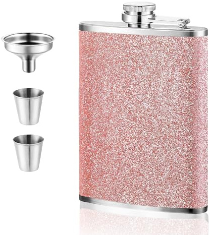 8 Oz Hip Flask, Stainless Steel Flask for Men and Women Portable Pink Hip Flasks Alcohol Sparkling Pocket Decorative Bottle Alcohol Flasks for Camping Barbecue Bar Party Drinking