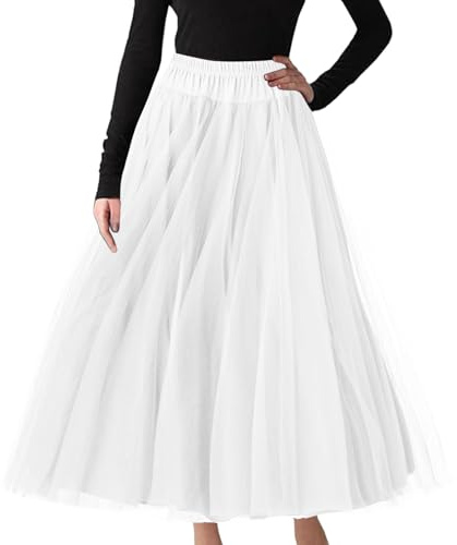 Tüllrock Damen Midi Retro Rock Hohe Taille Tutu Langes Kleid Tüll Unterrock Faschingskostüme