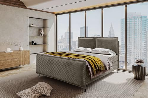 99rooms Vero Boxspringbett 140x200 cm Cappuccino | Cordstoff POSO, Bettkasten, Bonellfederkernmatratze
