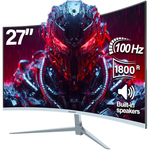 Gawfolk Monitor curvo 27 pollici 100 Hz, schermo PC con altoparlante 1080P, 1800R 75 Hz, schermo del computer con tecnologia Eye Care HDMI DP, supporta VESA