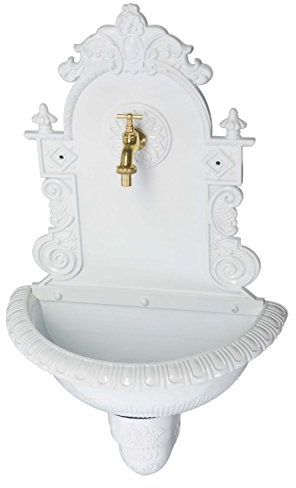 aubaho Waschbecken Wandbrunnen Wein Garten Alu Weiss antik Stil Brunnen Waschplatz Bad