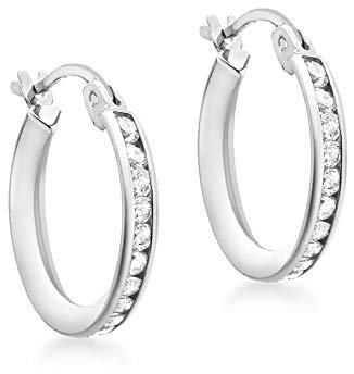 CARISSIMA Damen-Creolen 9ct White 15mm CZ Creole Earrings 375 Weißgold Zirkonia transparent Rundschliff-5.58.4719