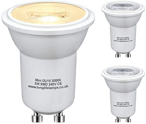 3 x 3w LED Small Mini GU10 35mm Light Bulb Warm White MRGU10