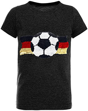 Deutschland Jungen Kinder Wende Pailletten Fussball WM EM 2024 Fan T Shirt 22513 Anthrazit 104