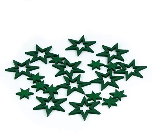 Oblique Unique® 18 Holz Sterne Holzdeko Weihnachtsdeko Tischdeko Weihnachten Echtholz - Farbe wählbar (Grün)