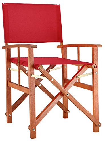 Casaria® Gartenstuhl Balkonstuhl Holz Rot FSC®-Zertifiziert Klappbar 160kg Belastbar Bezug 30° Waschbar Armlehne Klappstuhl Garten Balkon Camping Wetterfest Eukalyptus 56,5x86cm