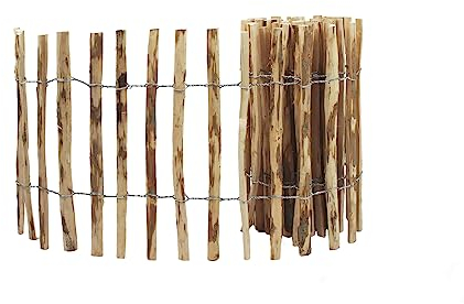 Staketenzaun – Gartenzaun 50 cm Hoch – Einfriedung von Grundstücken, Weiden, Teichen – Stabilisierung von Kletterpflanzen – Zaun aus Haselnussholz mit Stahldraht – Farbe natur, Länge 500 cm, 3-4 cm