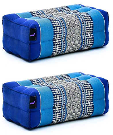 Leewadee Yoga Block 2er-Set Yogaklotz Pilates Yogakissen Meditationskissen Ökologisches Naturprodukt, 35x18x12 cm, Kapok, blau