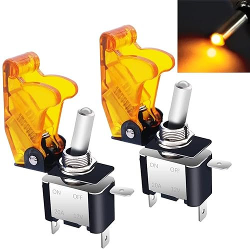 mxuteuk 2 pezzi 12V 20A Giallo LED Interruttore a levetta a bilanciere per impieghi gravosi con copertura impermeabile gialla SPST ON/OFF 3 pin per auto camion barca ASW-07D-Y-YMZ