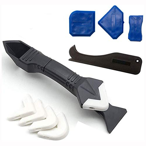 YFOX Dissolvant de silicone,outil de grattage de joint en caoutchouc de silicone,ensemble de grattoir en silicone multifonctionnel,outil de retrait de silicone pour carreaux de sol (9 pièces)