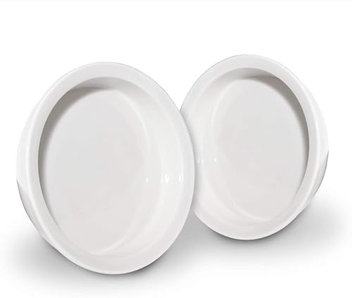 Pfotenolymp® 2 x Katzennapf für Futterstation aus Bambus - Futternapf aus Porzellan - erhöhtes Napf-Set - Fressnapf hoch - Zwei Katzennäpfe