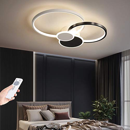 LED Deckenlampe Modern Deckenleuchte Wohnzimmer Deckenlicht Acryl Lampenschirm Einstellbar Lichtfarbe/Helligkeit Schlafzimmerlampe Restaurant Beleuchtung,Schwarz,ø58cm/42W