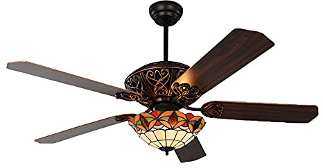 MOLOURK Deckenventilator Mit Beleuchtung Tiffany LED schlafzimmer Ventilator Leise Fernbedienung mit timer Deckenleuchte Ventilatorlicht für Wohnzimmer Kinderzimmer Esszimmer Ø122cm