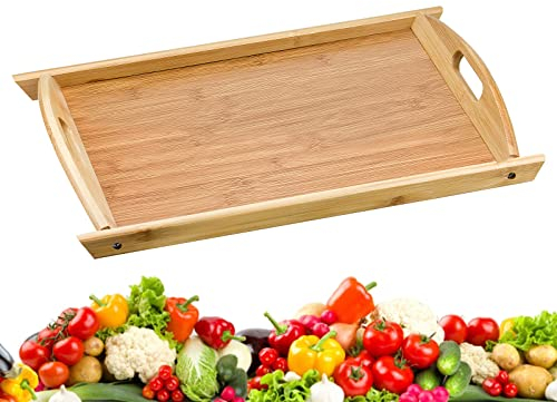 Bambus Serviertablett, Große Holztablett mit Griffen Serviertablett für Abendessen, Kaffee, Tee, Bar, Tisch, Frühstückstablett, Partys oder Betttablett, 44 x 30 x 5.5 cm Deko Mahlzeiten Tablett