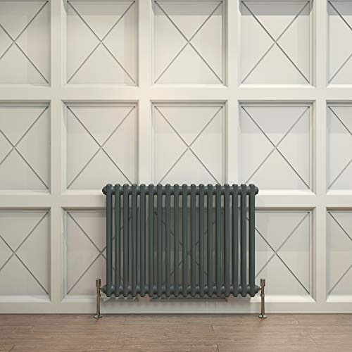 Acezanble∣2 Column Radiator, Horizontal 600mm Anthracite Wide Low Tradiontal Cast Iron Style Radiator Centre Heating for Window Hallway
