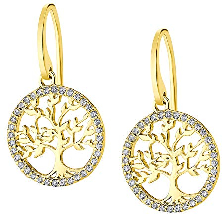 Lotus Pendientes de plata de ley 925 LP1746-4/2, diseño del árbol de la vida D3JLP1746-4-2, de plata, Plata, Circonia cúbica
