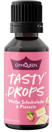 GymQueen Tasty Drops 30ml, Gocce aromatizzanti senza calorie, senza zucchero e senza grassi, per dolcificare i cibi, Flavor Drops saporite senza coloranti artificiali, Cioccolato bianco e pistacchio