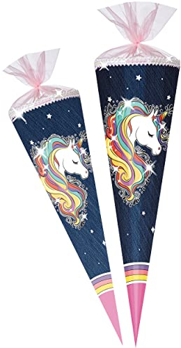 alles-meine.de GmbH Schultüte mit Glitzer - Effekt ! Einhorn - Regenbogen Mähne 70-100 cm Größe wählbar Zuckertüte - Tüllabschluß/Filzabschluß - eckig/rund - Mädc..