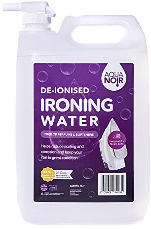 AQUANOIR Deionised Demineralised Ironing Water 5L | Pure Ironing Water for Steam Iron, Perfume & Softners free | Pure Deionised Water for Iron, to prevent impurities & minerals deposit | Made in UK