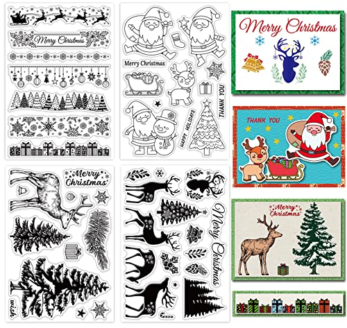 craspire 4 Stück Weihnachten Transparente Stempel Silikonstempel Siegelbaum Elch Stechpalme Transparente Silikonstempel Für Weihnachten, Kartenherstellung, Dekoration, DIY, Scrapbooking, Prägung