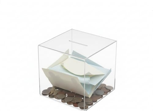 Deflecto Cube Suggestion Box - Ideal for Business Cards, Display, Raffle, Coins, Tips & Charity Donations Collection - Versatile Transparent Acrylic Ballot Box (Square)