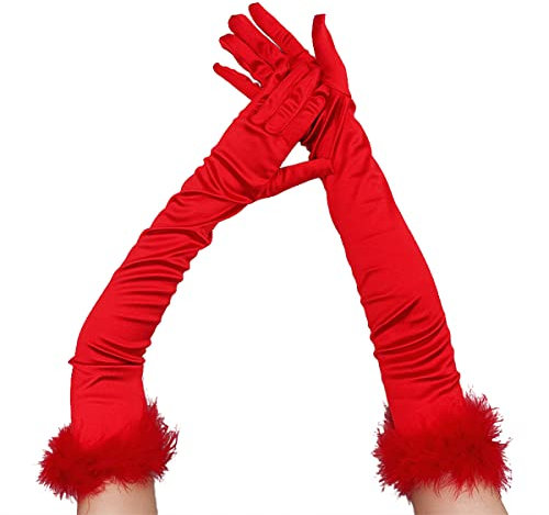 CAMDOM Long Satin Gloves Vintage 1920s Party Gloves Cosplay Gloves Red One Size, red