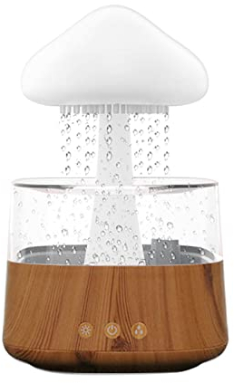 Rain Cloud Humidifier, Regen Pilz Lampe mit Wasser, Regenwolken Luftbefeuchter mit 7 Farben LED-Lichtern, Air Diffuser Regenpilz Rain Lamp Regengeräusche für Räume, Kinderzimmer und Zuhause (Braun)