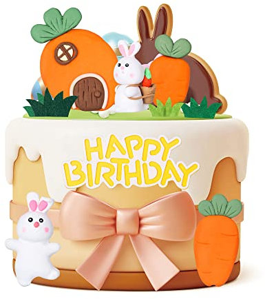 Gyufise 9Pcs Easter Bunny Cake Decoration Easter Carrot Cake Topper Party Dessert Rabbit Decoration Birthday Party Baby Shower Baking Supplies