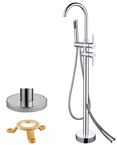 SWHC Rubinetto Per Vasca Freestanding, Rubinetto per Vasca da Terra con Doccetta Rotazione a 360° Rubinetto Vasca da Bagno Freestanding Ottone Miscelatore Vasca da Bagno Cromo