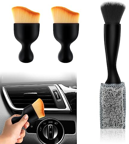 cobee 3 Pcs Voiture Intérieur Extérieur Détail Brosse À Poussière, Intérieur De Voiture Brosse Douce Double Tête Brosse pour Le Nettoyage De Voiture Brosse De Détail De Voiture Outil De Nettoyage