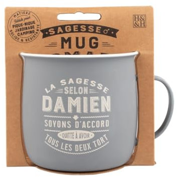 Mug Nomade - Mug à thé et café personnalisé Damien - Cadeau pour Homme, Gris Pastel.