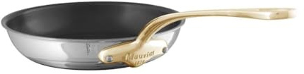 Mauviel M'Cook B Poêle Ronde 5 Plis Anti-Adhérente Manche Laiton Inox Poli 28 cm Made In France
