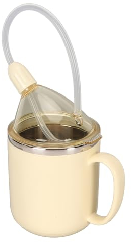 Brrnoo Leak-Proof Drinking Cup for Elderly & Disabled Adults 350ml, Assisted Feeding Mug for Liquid Water Soup Porridge with Comfort Grip Handle Easy to Use Yellow
