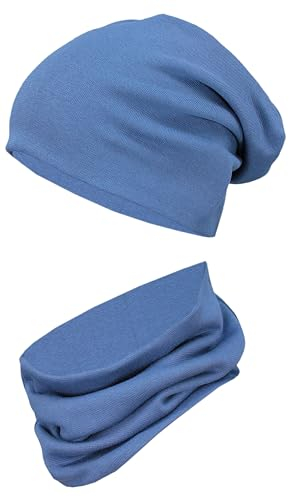 TupTam Mütze und Schal Kinder Set – Weiches Schal Mütze Set Kinder für Herbst und Winter, Farbe: Indigo Dunkelblau, Größe: 44-52