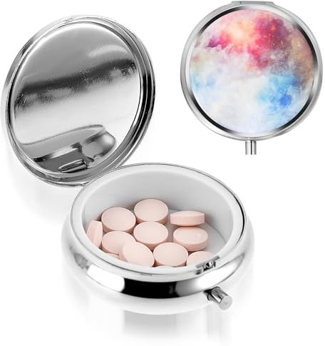 Sibba Tragbare Pillendose Medikamenten-Pillenetui multifunktionale Feuchtigkeitsbeständige Reise-Pillendose für Handtasche Tasche Metall Medizin Pillen Organizer-Box Vitamine Fischöl (Sternenklarer)