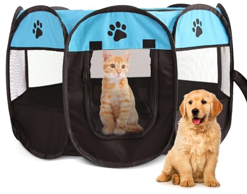 Recinto Cani da Interno, 74x74x43cm Recinto per Gatti, Box Pieghevole per Cane, Gabbia per Gatto Esterno, Box per Cucciolo Gattini Conigli, Blue