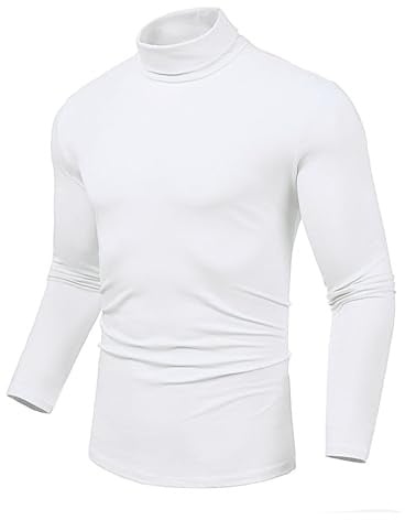 Uusollecy Pull Col Roulé Homme Coupe Ajustée Élastique Léger Basique sous-Pull Manches Longues,Blanc,L
