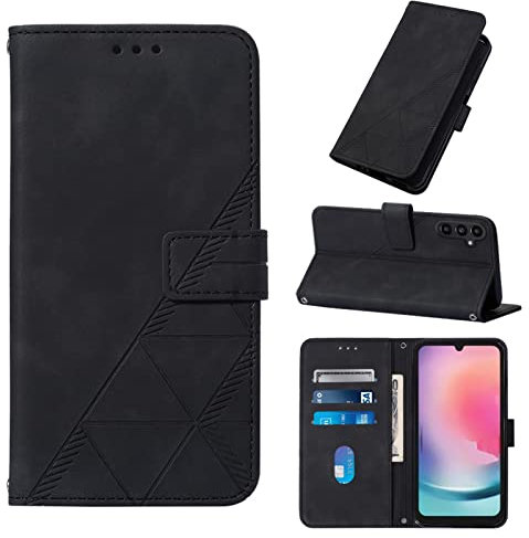 LEMAXELERS YB2 Schutzhülle für Samsung A25 5G, Samsung Galaxy A25 5G, mit magnetischem PU-Leder, Klappetui mit Kartenfächern, Ständer, stoßfest, Schwarz