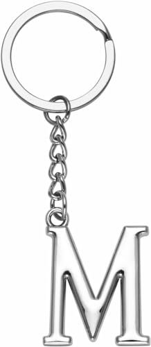 LUODAN Cadeau Femme Homme Porte-clés, Argent A-Z 26 lettre initiale pendentif porte-clés-Cadeaux Sœurs Amitié Collègue Papa Marraine Parrain idées Cadeaux Meilleur Ami Anniversaire (M)