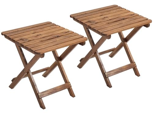 Outsunny Beistelltisch Outdoor, 2er-Set Gartentisch, Klappbar Campingtisch aus Holz, Klapptisch für Garten, Balkon, Teak, 45 x 45 x 45 cm